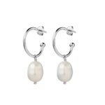 Sterling silver 3/4 hoop earrings with freshwater pearl drop 34x10mm