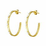 Sterling silver beaten finish hoop earrings with freshwater pearls 30 X 3MMM