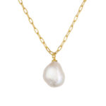 Sterling silver petite paperclip link chain with freshwater pearl pendant - Gold Plated CHAIN: 42 + 3CM PENDANT: 14 X 6MM