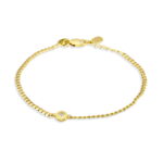 Sterling silver gold plated flat curb bracelet with hammered circle and set CZ 14.5 + 2cm (Width: 2mm) Circle Diameter 5mm 925 Sterling Silver + e-coat (anti-tarnish technology)