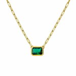 Sterling silver gold plated necklace with emerald CZ pendant 40 + 5 CM 	 PENDANT 7 X 9MM
