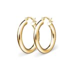 Sterling silver gold plated round tube hoop earrings 25mm 15 X 4MM