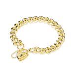Sterling silver heavy curb chain bracelet with heart padlock 19CM 925 Sterling Silver + e-coat (anti-tarnish technology)