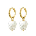 Sterling silver huggie earrings with removable pearl charm 25x8MM