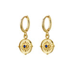 Sterling silver huggie earrings with textured CZ circle drop 30x10mm  925 Sterling Silver + e-coat (anti-tarnish technology)