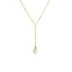 Sterling Silver Lariat necklace with pearl - Gold Plated 40 + 5CM Drop 5cm