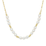 Sterling silver petite paperclip link chain with freshwater pearl pendant - Gold Plated 40 + 5CM