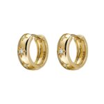 Sterling silver gold plated thick hoop featuring CZ stars 14 X 5mm