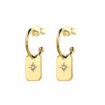 Sterling silver half hoop with rectangle charm featuring CZ. 	 24 X 8MM