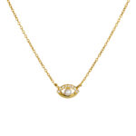 Sterling silver CZ and pearl eye necklace 42 + 5CM PENDANT: 5 X 8MM