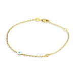 Sterling silver enamel evil eye with single CZ fine link bracelet. 16 x 2 CM. 925 Sterling Silver + e-coat (anti-tarnish technology). 	 14k Gold Plated