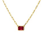 Sterling silver gold plated necklace with ruby CZ pendant. 40 + 5CM. PENDANT 7 X 9MM