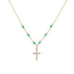 Sterling silver necklace with turquoise beads and CZ cross pendant 40 X 5cm