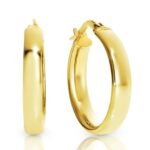 9ct Yellow Gold 4mm x 15mm high dome hoop earrings